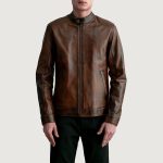 Men's Zen Distressed Brown Leather Biker Jacket
