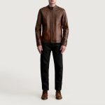 Men's Zen Distressed Brown Leather Biker Jacket
