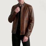 Men's Zen Distressed Brown Leather Biker Jacket