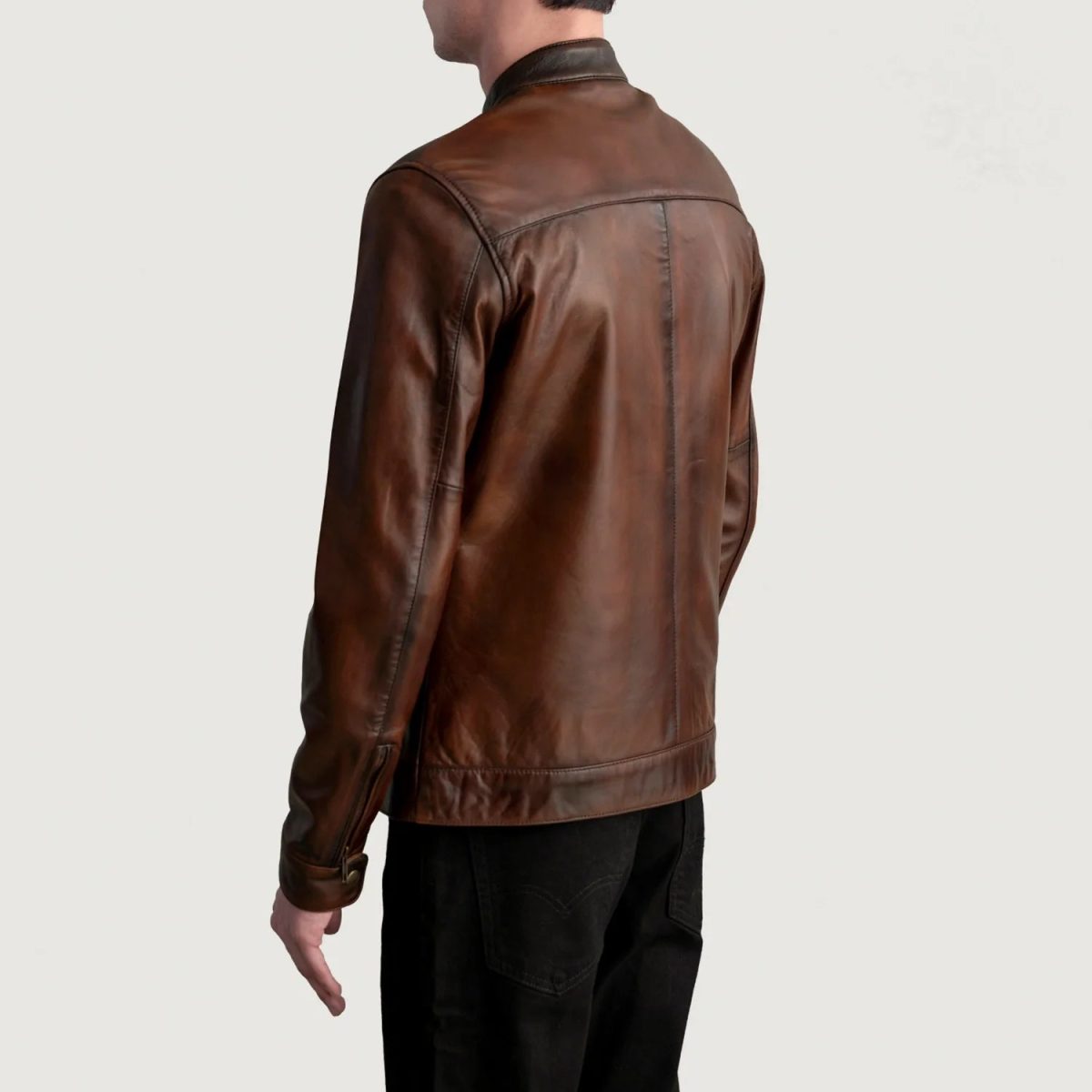 Men's Zen Distressed Brown Leather Biker Jacket