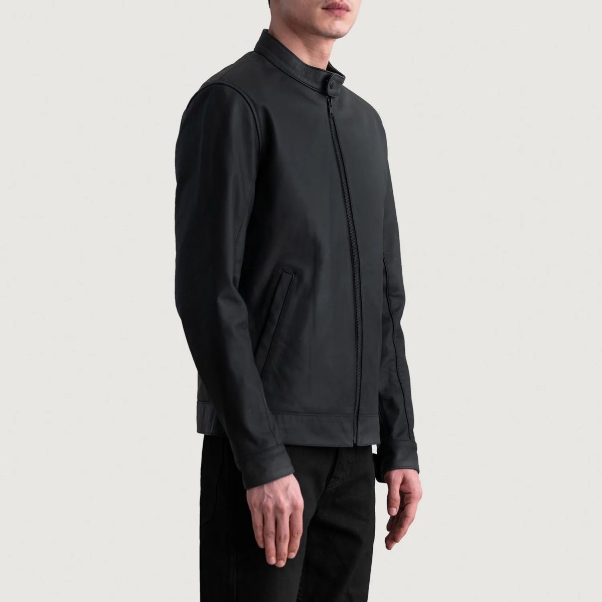 Men's Zen Matte Black Leather Biker Jacket