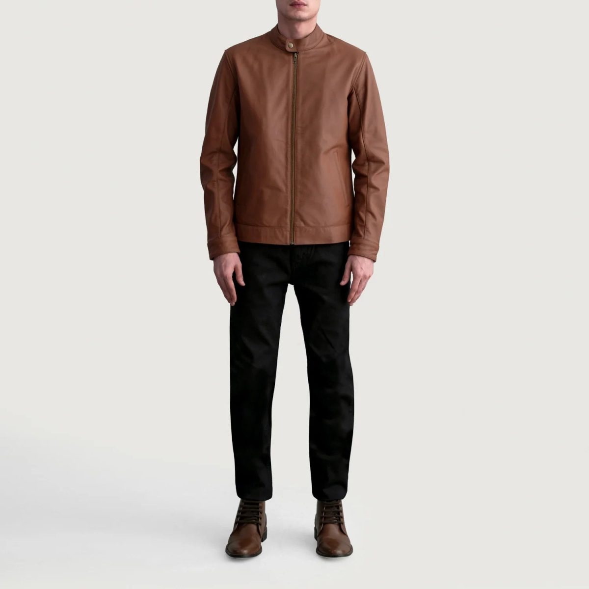Men's Zen Matte Brown Leather Biker Jacket