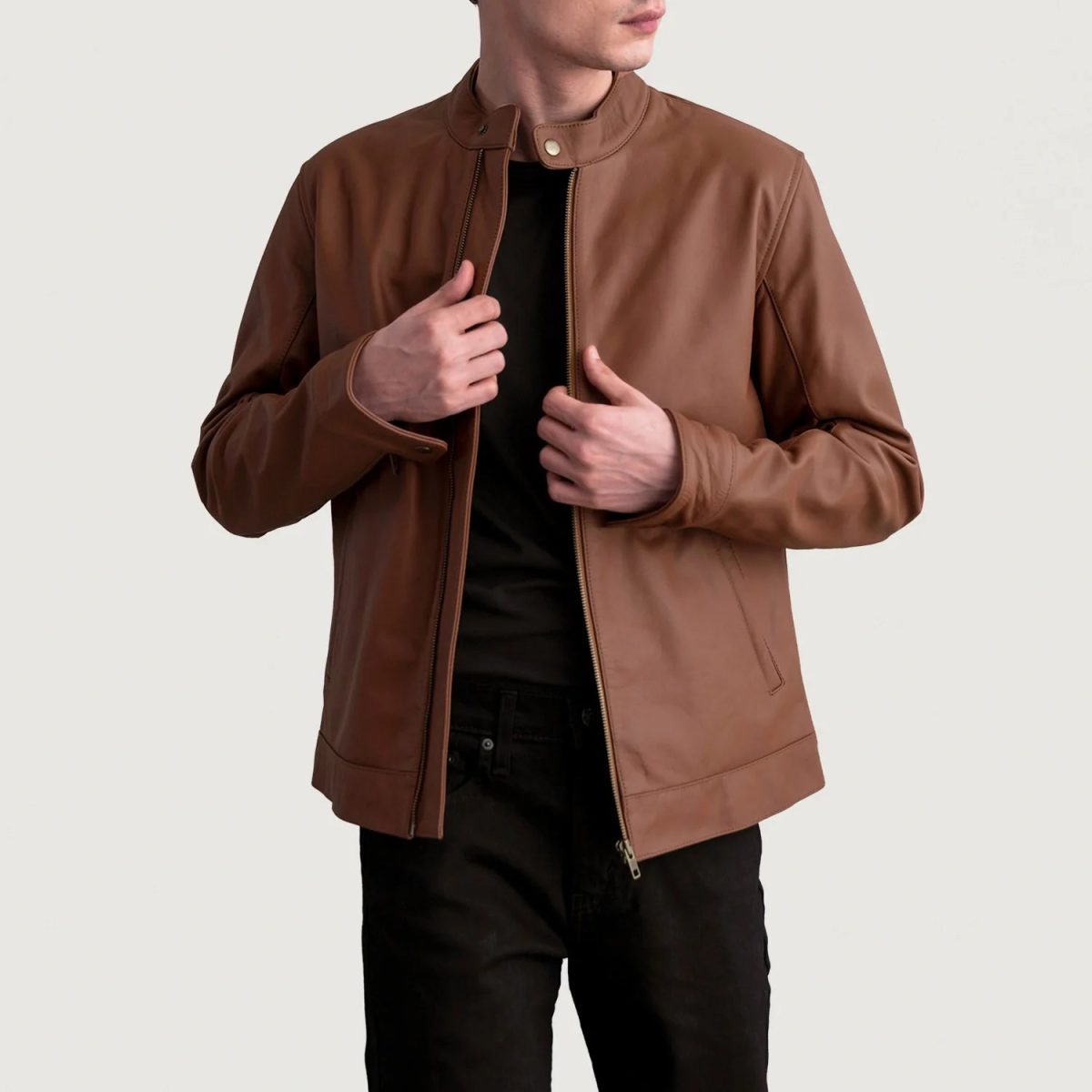 Men's Zen Matte Brown Leather Biker Jacket