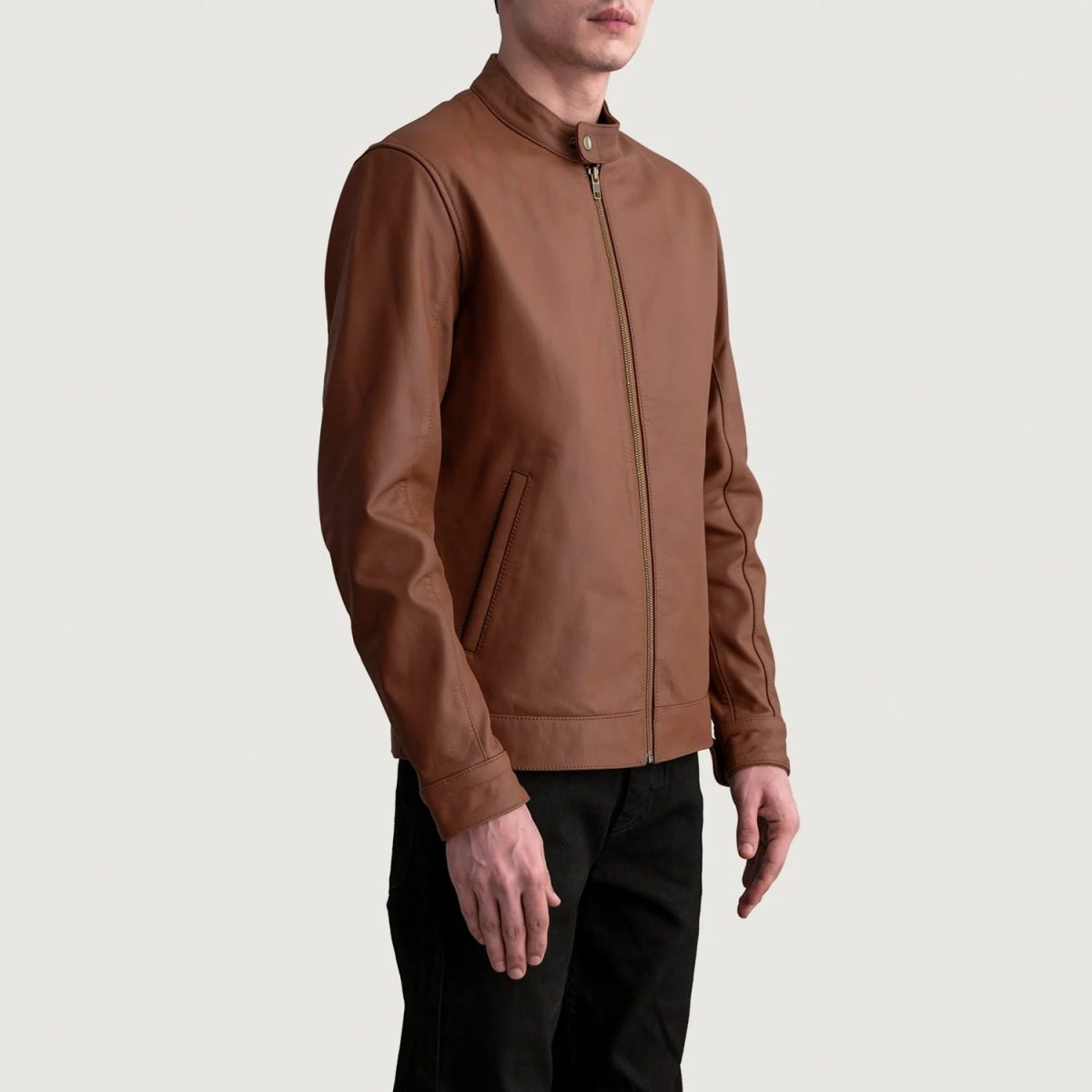 Men's Zen Matte Brown Leather Biker Jacket