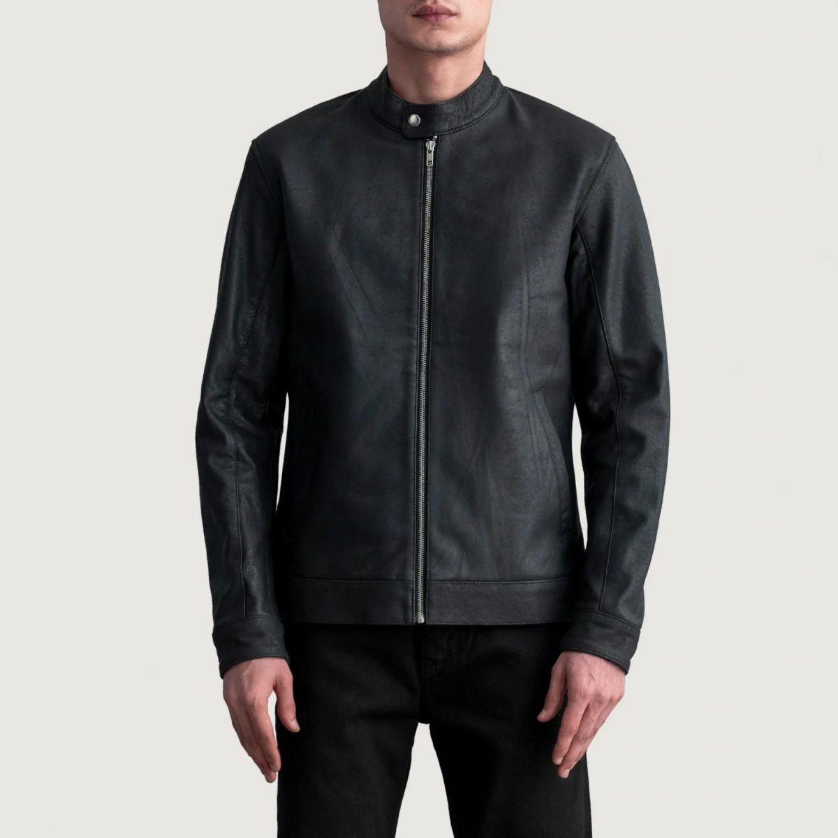 Men's Zen Tumbled Black Leather Biker Jacket
