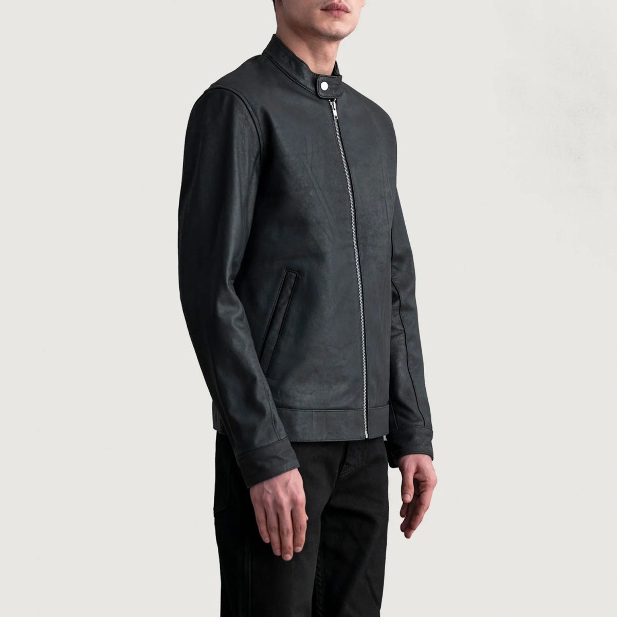 Men's Zen Tumbled Black Leather Biker Jacket