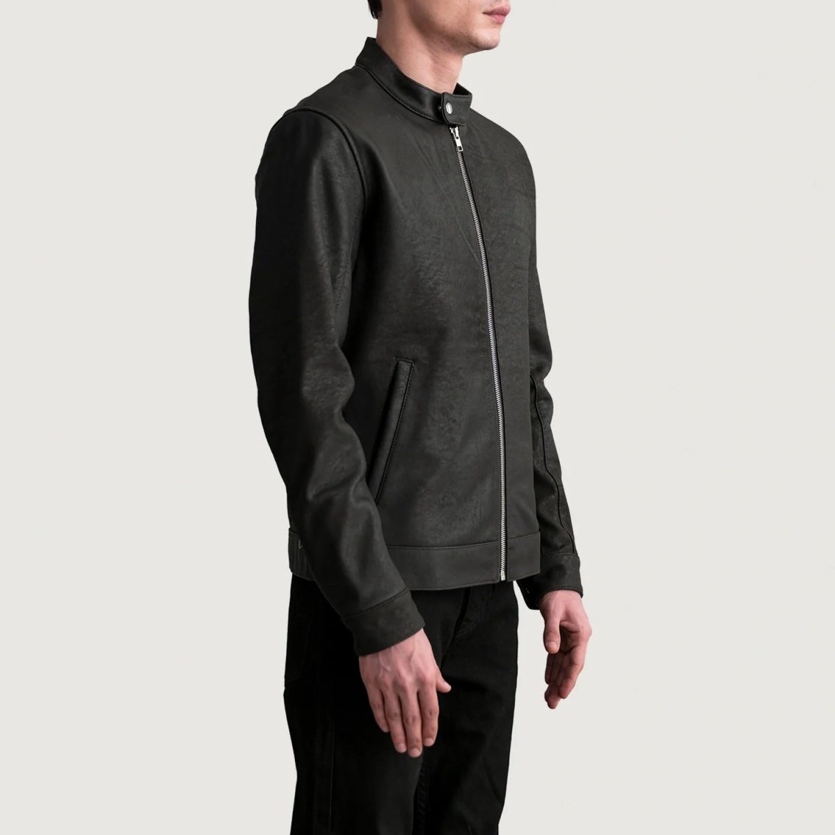 Men's Zen Tumbled Brown Leather Biker Jacket