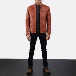 Men's Ionic Tan Brown Leather Biker Jacket