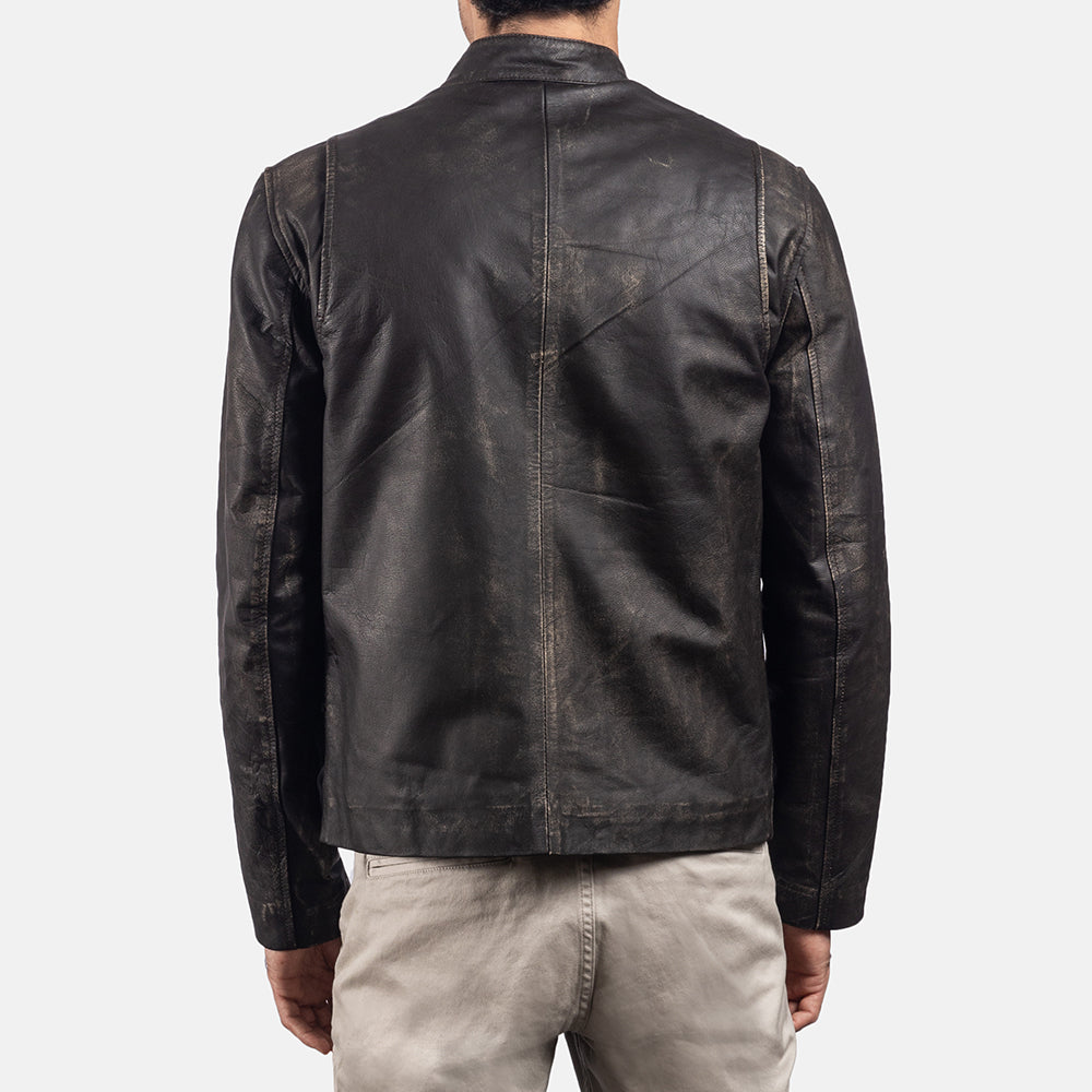 Men's Rustic Brown Leather Biker Jacket