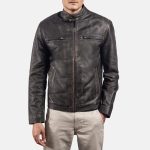 Men's Rustic Brown Leather Biker Jacket