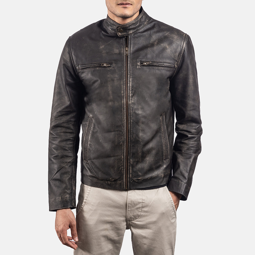 Men's Rustic Brown Leather Biker Jacket