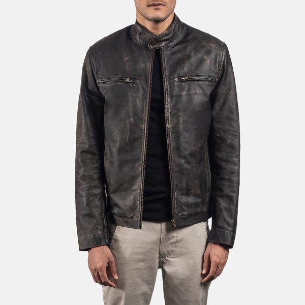 Men's Rustic Brown Leather Biker Jacket