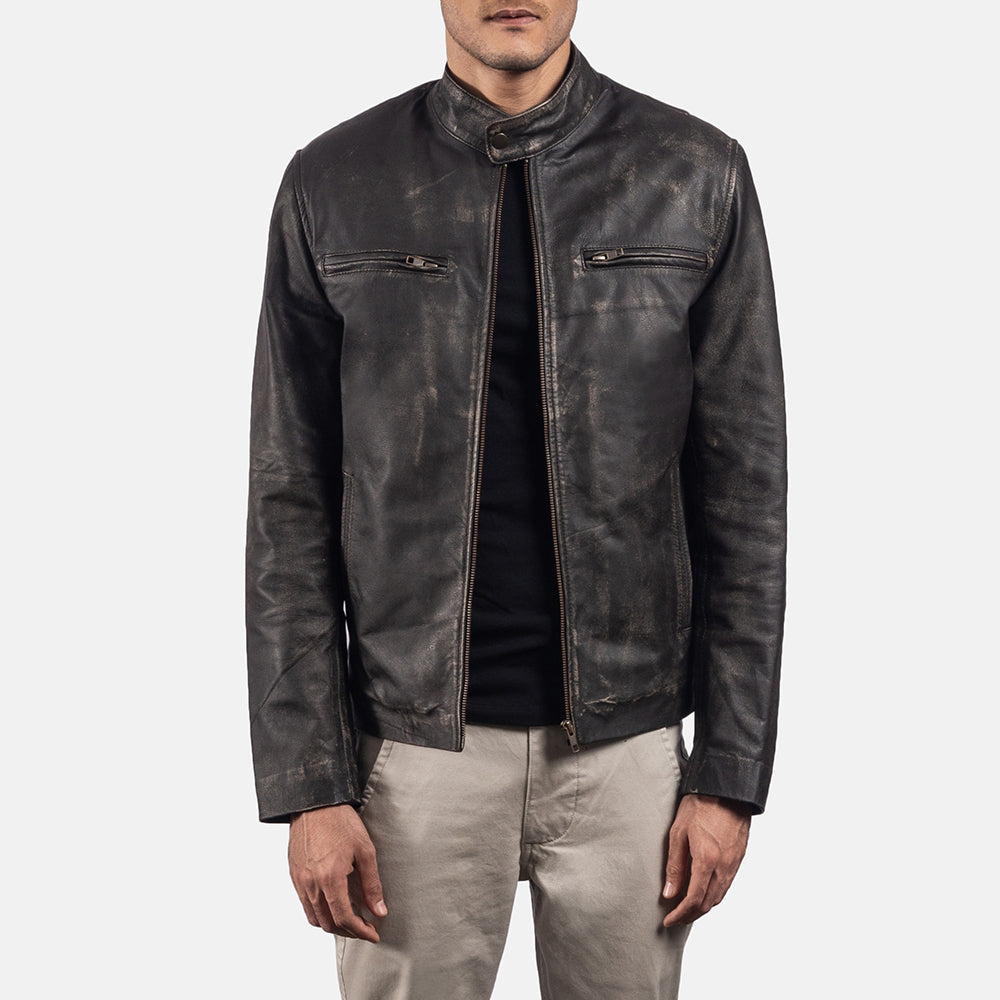 Men's Rustic Brown Leather Biker Jacket