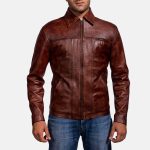 Men's Abstract Maroon Leather Jacket