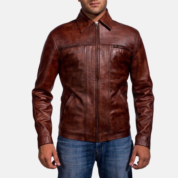 Men's Abstract Maroon Leather Jacket