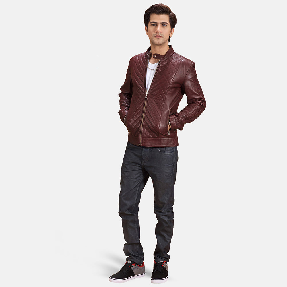 Men's Burgunn Dee Maroon Leather Biker Jacket