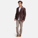 Men's Radaron Quilted Maroon Leather Blazer