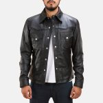 Men's Ranchson Black Leather Shirt Style Jacket