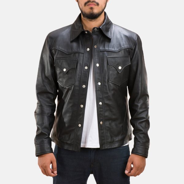 Men's Ranchson Black Leather Shirt Style Jacket