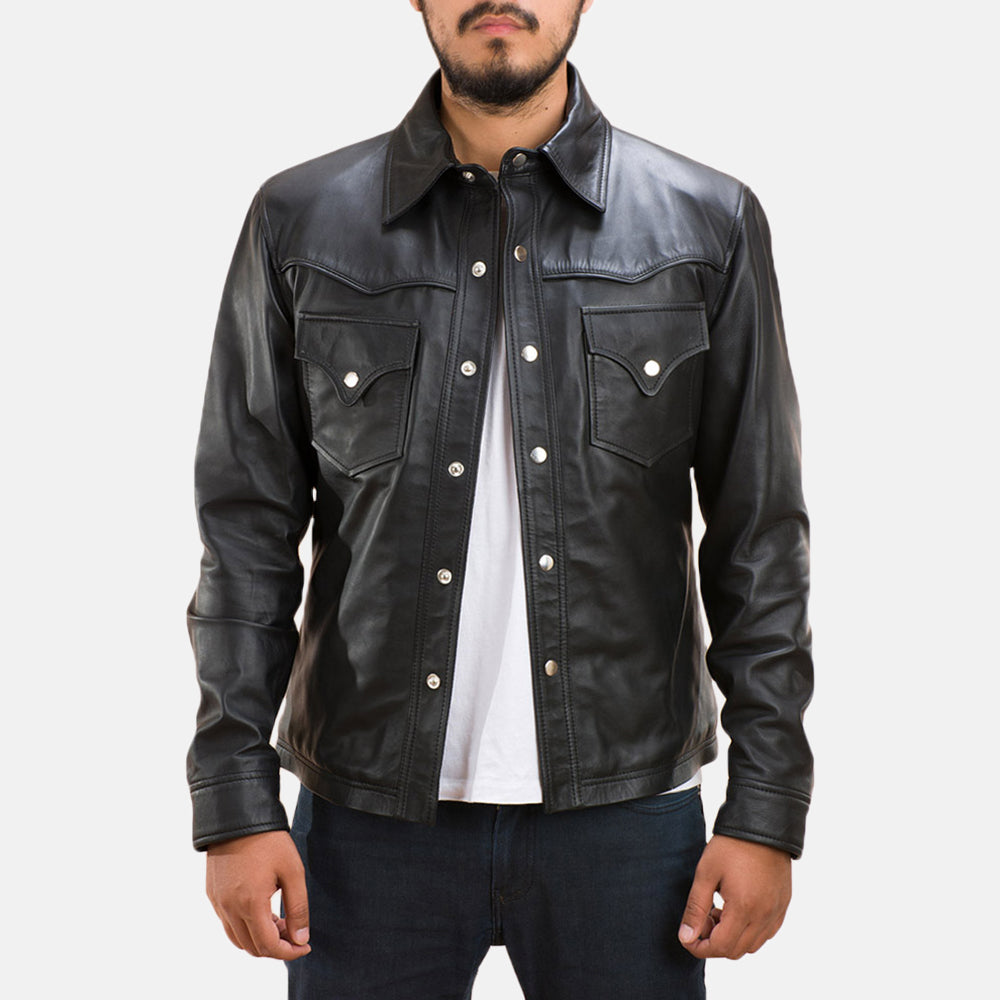 Men's Ranchson Black Leather Shirt Style Jacket