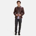Men's Urbane Quilted Maroon Real Leather Biker Jacket