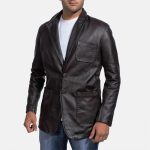Men's Wine Black Italian Style Leather Blazer