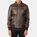 Men's Aaron Brown Leather Bomber Jacket