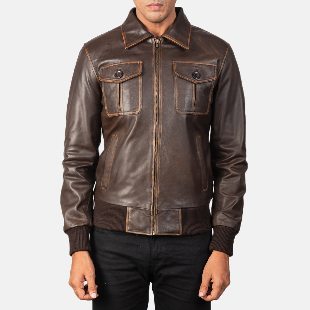 Men's Aaron Brown Leather Bomber Jacket