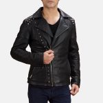 Men's Black Studded Leather Biker Jacket