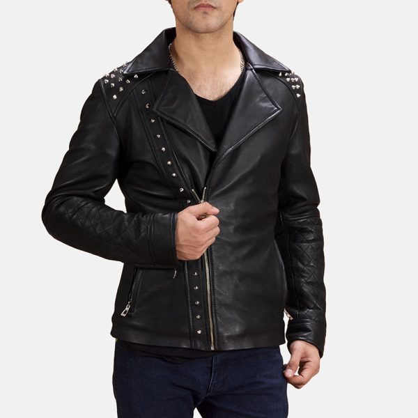 Men's Black Studded Leather Biker Jacket