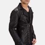 Men's Black Studded Leather Biker Jacket