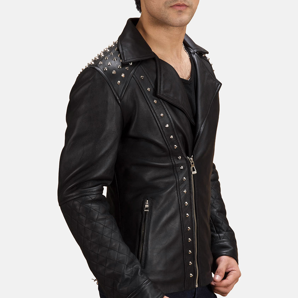 Men's Black Studded Leather Biker Jacket