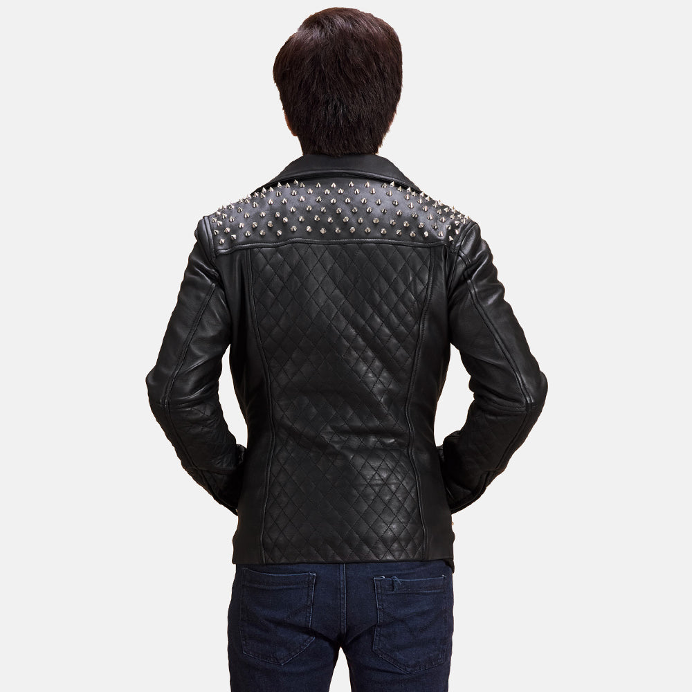 Men's Black Studded Leather Biker Jacket