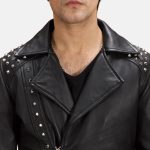 Men's Black Studded Leather Biker Jacket
