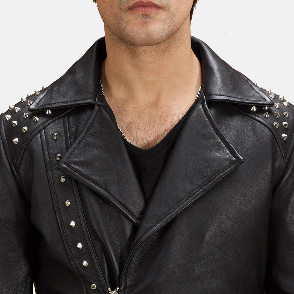 Men's Black Studded Leather Biker Jacket