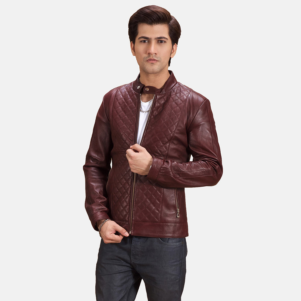 Men's Rumano Jae Maroon Leather Biker Jacket