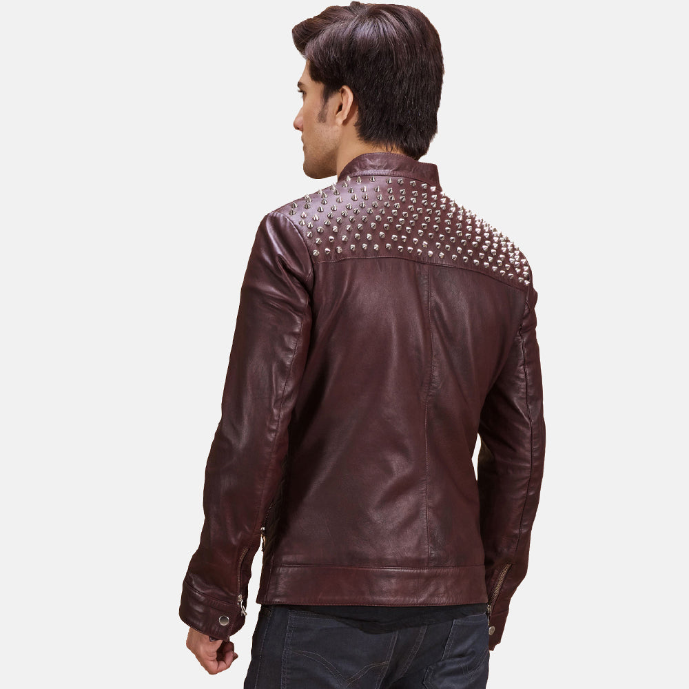 Men's Rumano Jae Maroon Leather Biker Jacket
