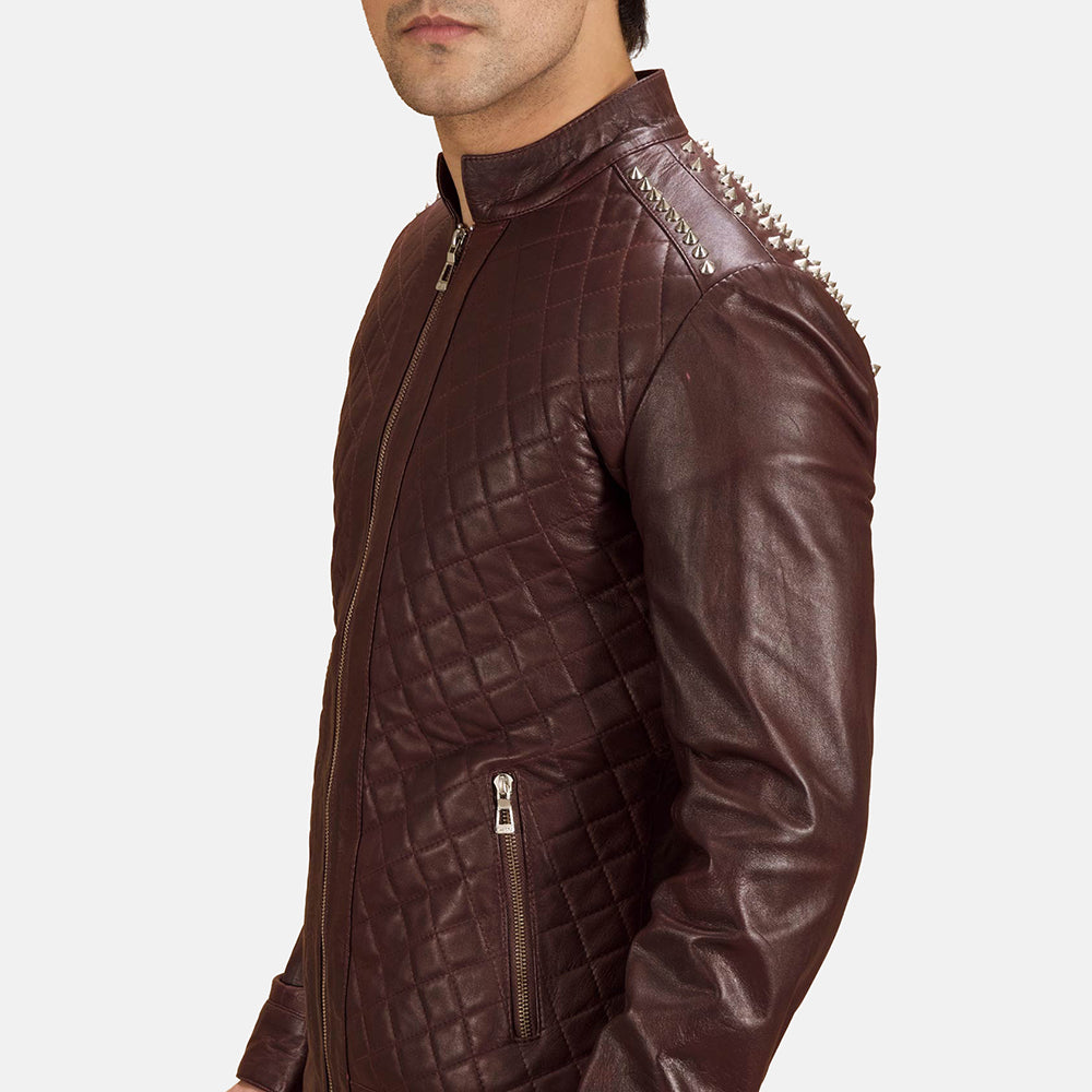 Men's Rumano Jae Maroon Leather Biker Jacket