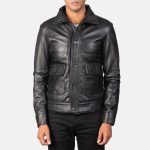 Men's Columbus Black Leather Bomber Jacket
