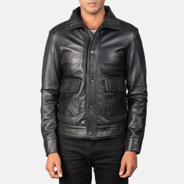Men's Columbus Black Leather Bomber Jacket