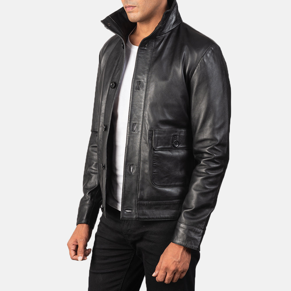 Men's Columbus Black Leather Bomber Jacket