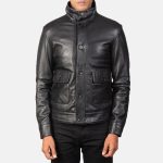 Men's Columbus Black Leather Bomber Jacket