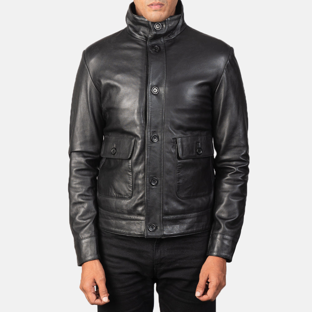 Men's Columbus Black Leather Bomber Jacket