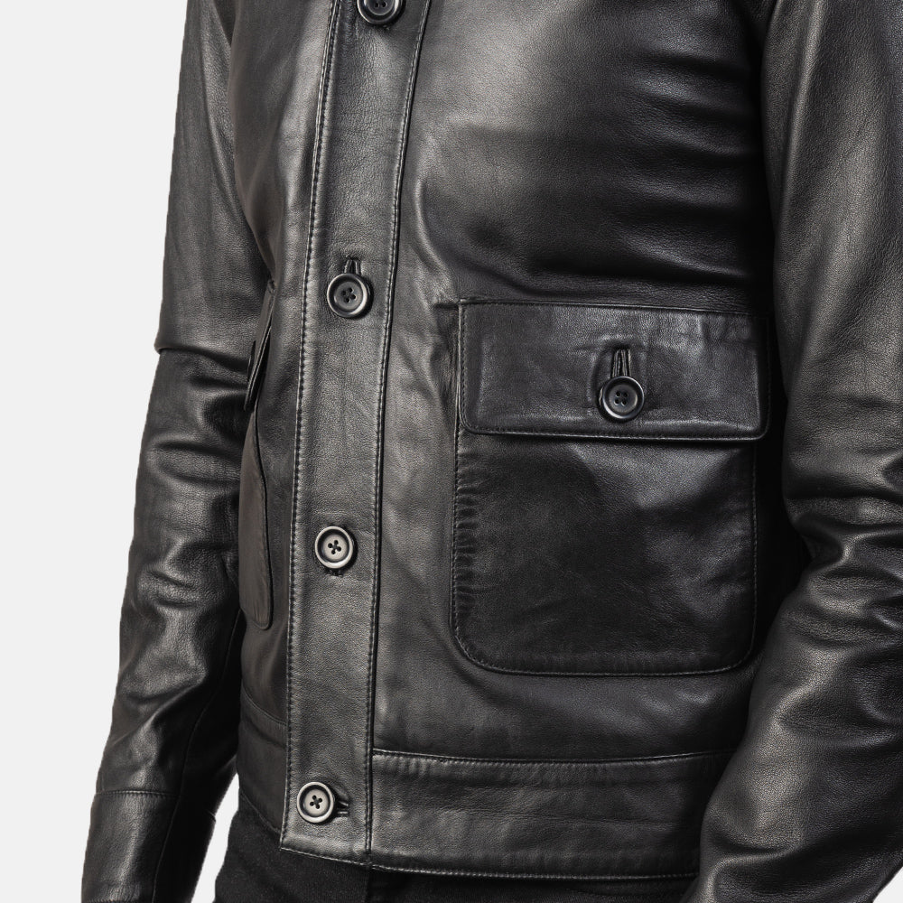 Men's Columbus Black Leather Bomber Jacket