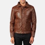 Men's Columbus Brown Leather Bomber Jacket