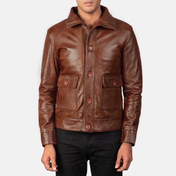 Men's Columbus Brown Leather Bomber Jacket