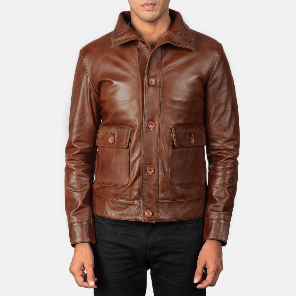 Men's Columbus Brown Leather Bomber Jacket