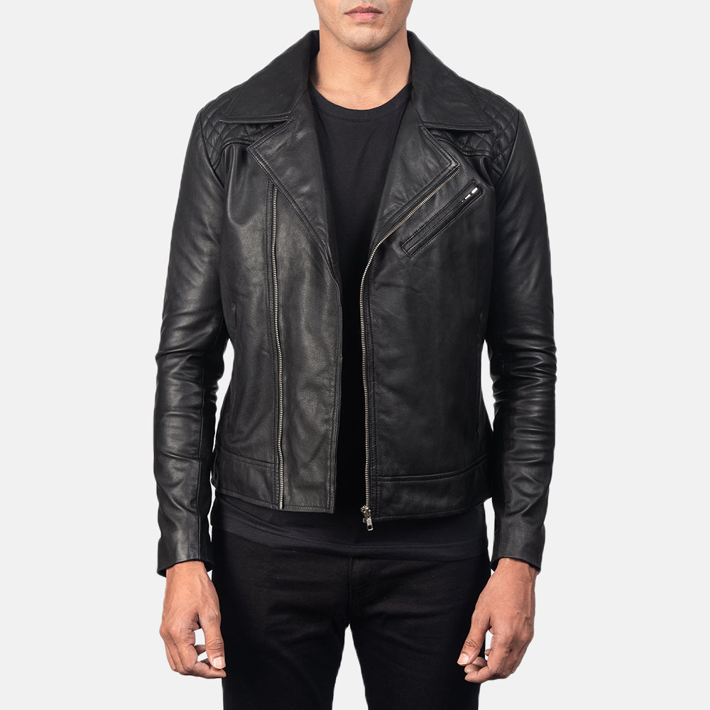 Men's Danny Quilted Black Leather Biker Jacket