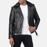 Men's Furton Fur Collar Black Leather Biker Jacket