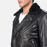 Men's Furton Fur Collar Black Leather Biker Jacket